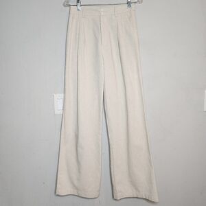 Et Clet Linen Cotton Highrise Wideleg Pleated Beige Pants Size Small New.